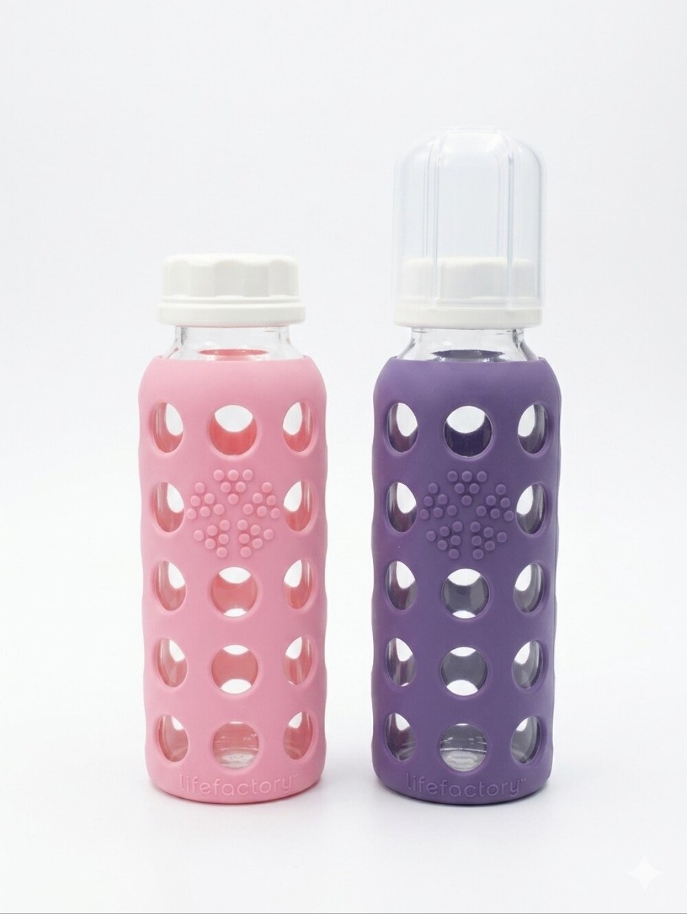 Lifefactory 9oz Glass Bottle Set with Pink & Purple Silicone Sleeves